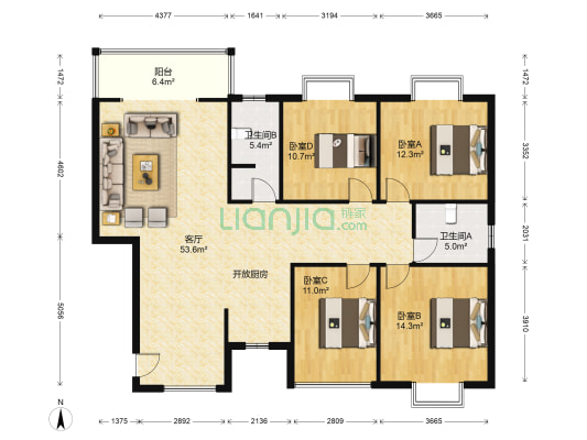 嘉湘华庭 4室1厅2卫 142平方