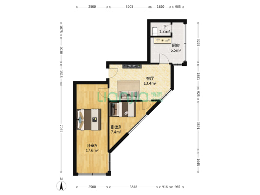 陕西路77号 2室1厅1卫 57平方