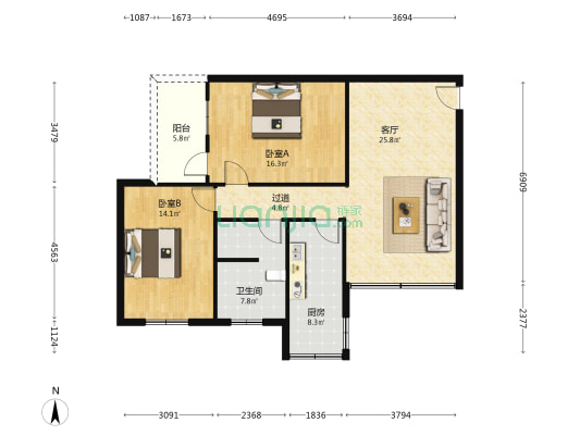 金诚小区（长沙路西三段） 2室1厅1卫 97平方