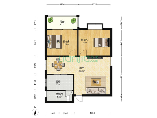 聚水苑 2室1厅1卫 91平方