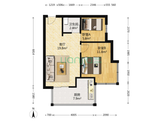 冠庭江山 2室1厅1卫 62平方