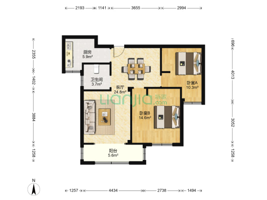 沙港新苑1-2期 2室1厅1卫 90平方