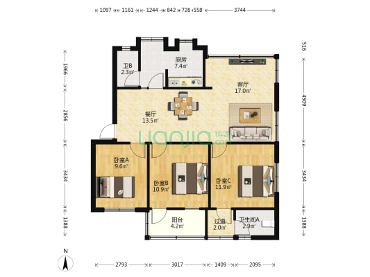 江北大道凌铁段73号 3室2厅2卫 86平方