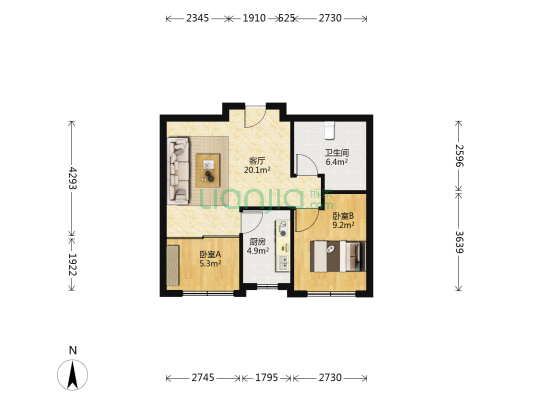 美域天成 2室1厅1卫 61平方