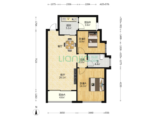 苹果派 2室1厅1卫 72平方
