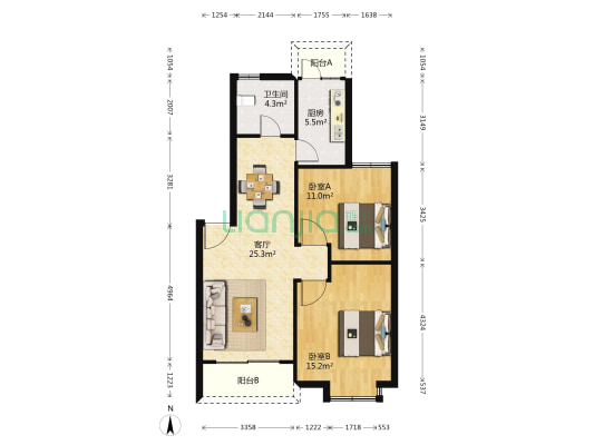 康桥鑫都 2室1厅1卫 80平方