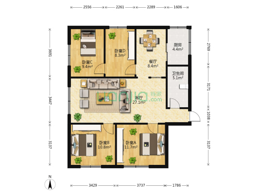 江滨西路4号院 4室2厅1卫 94平方