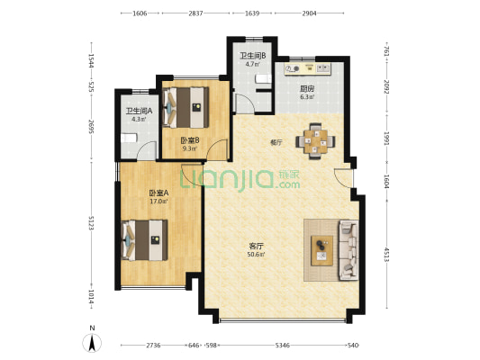 全运村丹桂苑 2室1厅2卫 122平方