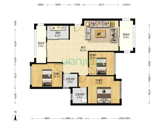 奥园水云间A区 3室1厅2卫 102平方
