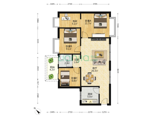 吉安花园 4室1厅1卫 97平方