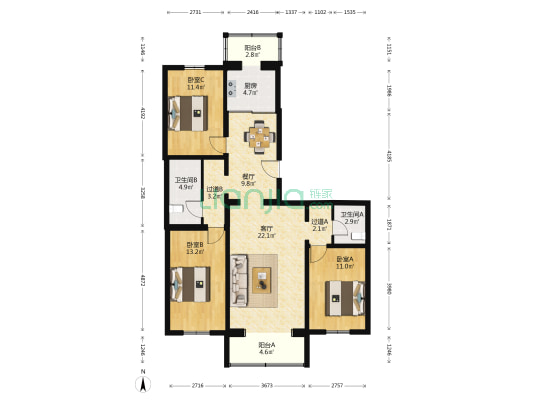 檀府家园 3室2厅2卫 126平方
