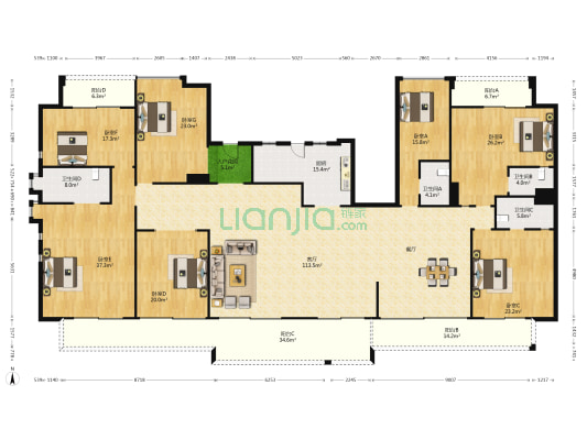 珠江岭南苑 7室1厅4卫 387平方