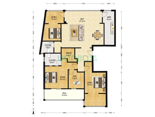 一品江山 4室1厅2卫 136平方