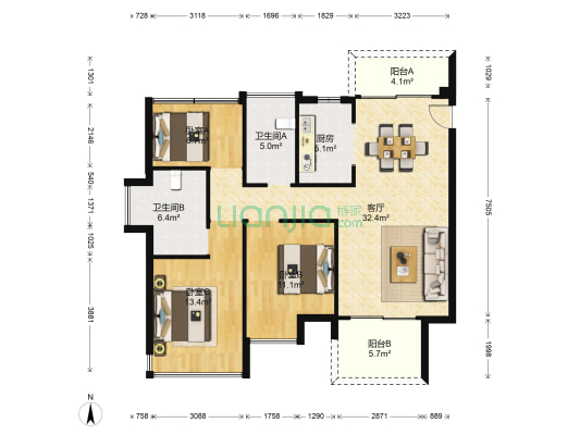 江湾公馆一期 3室1厅2卫 101平方