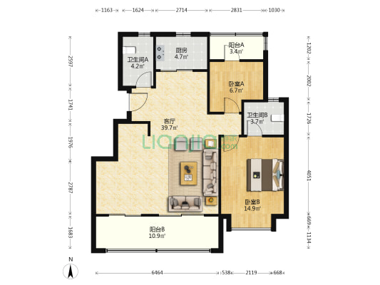 伟星长江赋 2室1厅2卫 112平方
