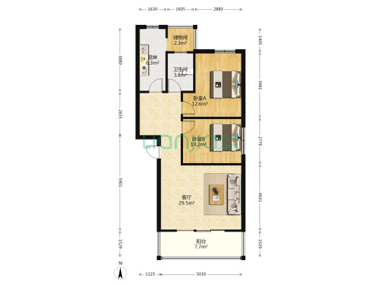恒达·相府2号院 2室1厅1卫 92平方