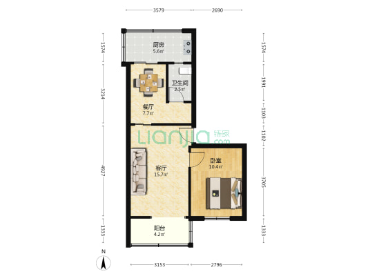 西安北路三巷2号 1室2厅1卫 52平方
