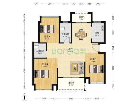佳阳大都府 3室1厅2卫 117平方