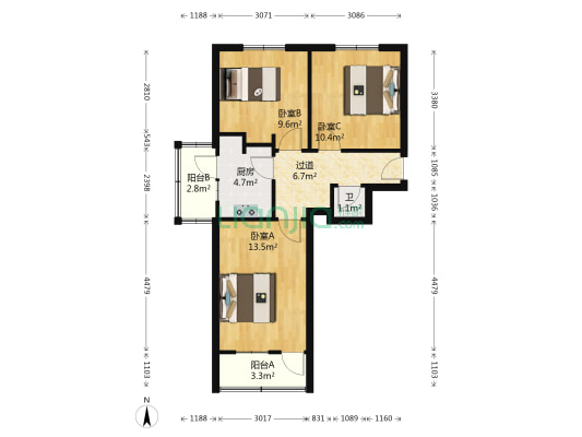 胜利庄路 3室0厅1卫 64平方