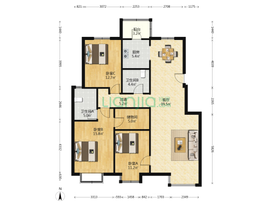 馨苑新城 3室1厅2卫 139平方