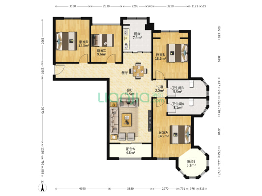 书香雅居 4室1厅2卫 147平方