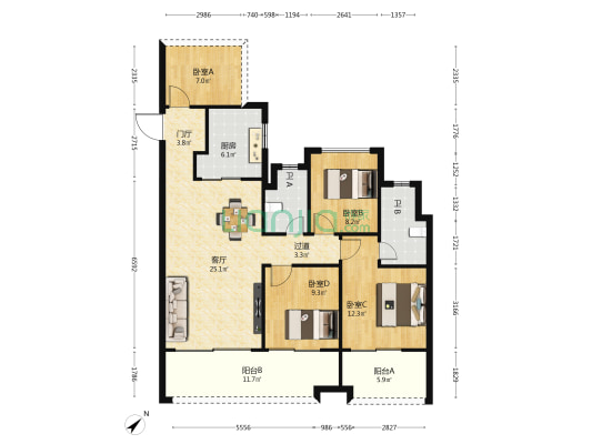 招商雍江湾 4室1厅2卫 123平方