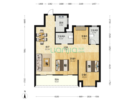 金源星萃璟庭 3室1厅2卫 103平方