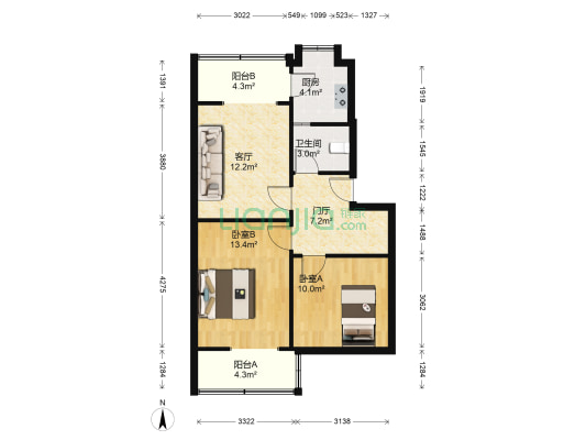 枣子巷17号 2室1厅1卫 65平方