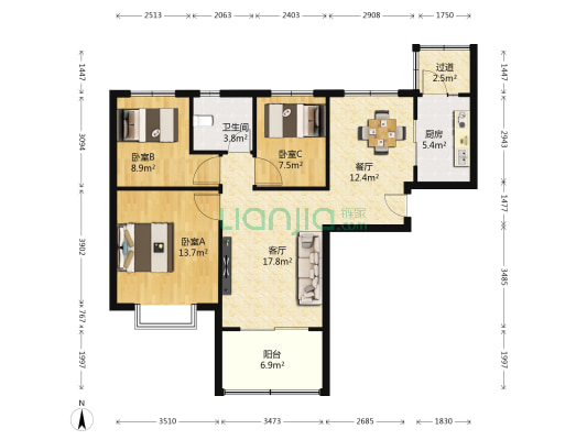 恒大帝景 3室2厅1卫 113平方