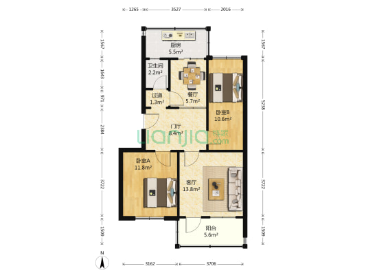蓬莱阁宿舍东楼 2室2厅1卫 80平方