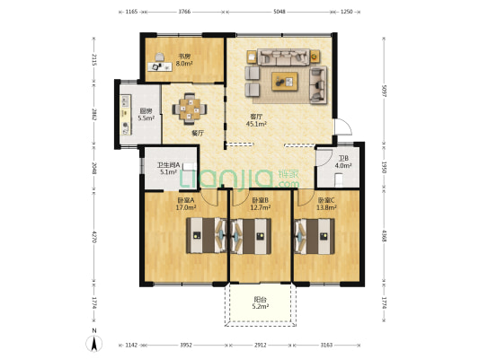 永乐花园 4室1厅2卫 139平方