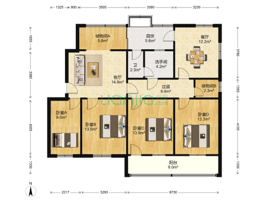 襄阳市文化旅游和新闻出版局积仓街家属院 4室2厅2卫 124平方