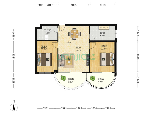 福津大街208-226号 2室1厅1卫 81平方