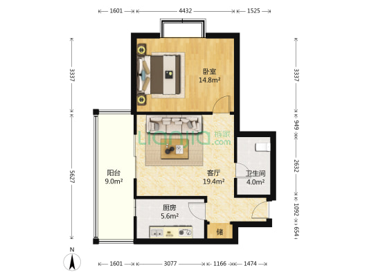 丰管路甲52号院 1室1厅1卫 64平方