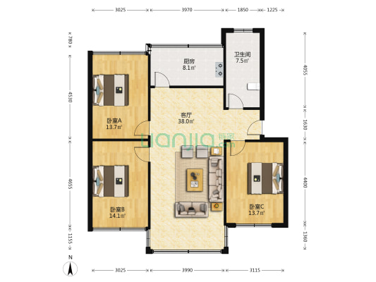 电信局宿舍 3室1厅1卫 105平方