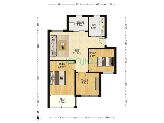 市府宿舍 3室1厅1卫 154平方