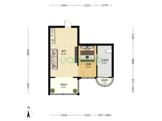 阳光海岸 1室1厅1卫 52平方
