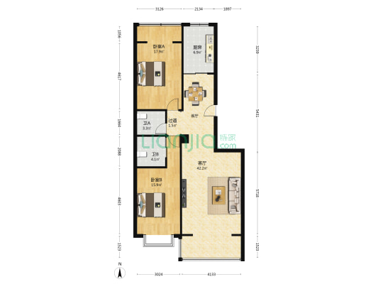 文欣小区 2室1厅2卫 117平方
