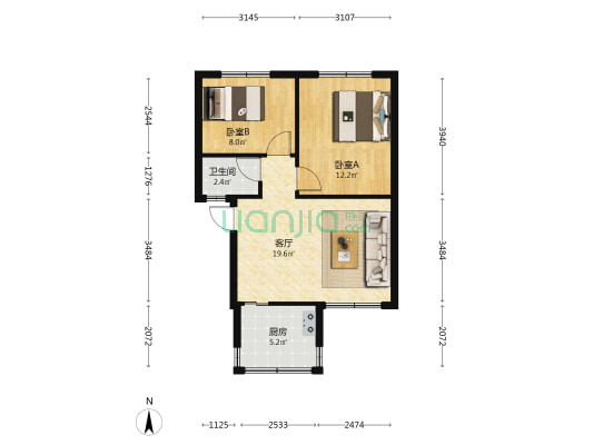 纤维厂宿舍 2室1厅1卫 50平方