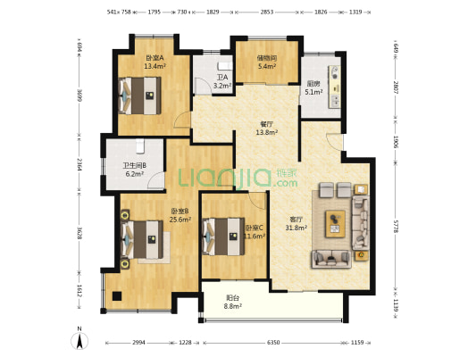 阳光清晨•花苑 3室2厅2卫 147平方