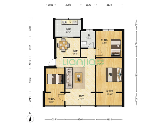 省审计厅宿舍（华山南路） 3室2厅1卫 64平方