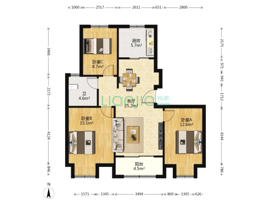 盛洋城市花园 3室1厅1卫 119平方