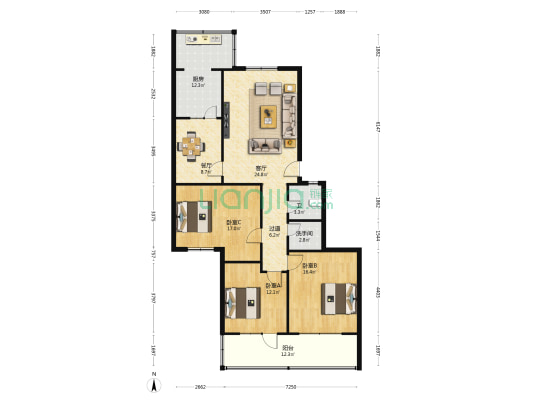 联通公司家属楼 3室2厅2卫 145平方