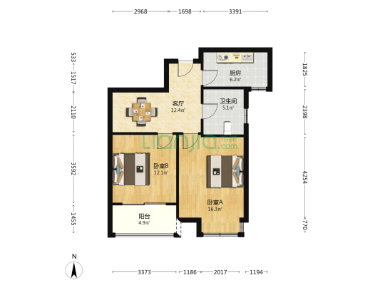 新南郡嘉苑 2室1厅1卫 74平方