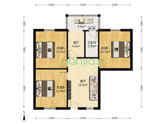 多管局宿舍 3室2厅1卫 80平方