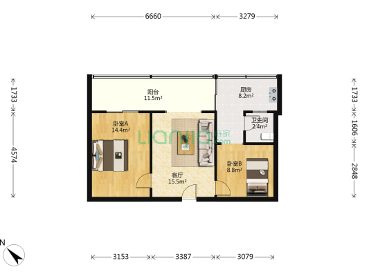 东珠市街18号 2室1厅1卫 57平方