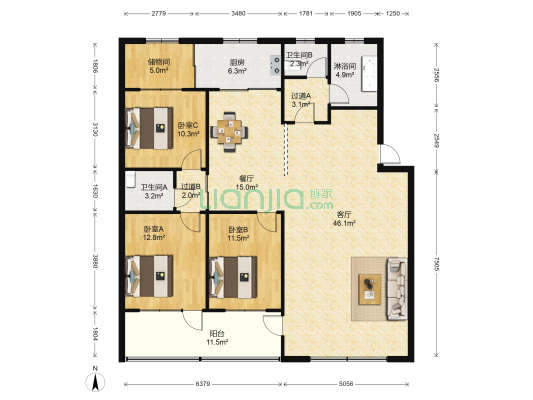 金福苑 3室2厅3卫 164平方