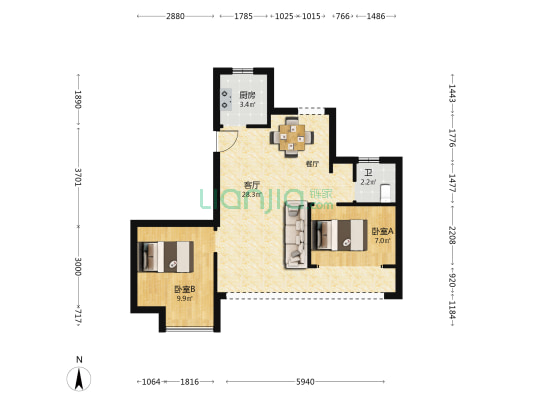 禹洲海墅 2室1厅1卫 69平方