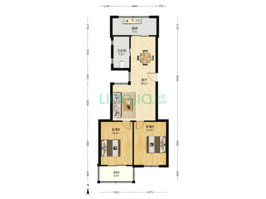 洋河花园 2室1厅1卫 87平方