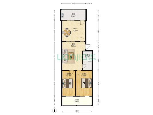 乡镇局宿舍 2室2厅1卫 82平方